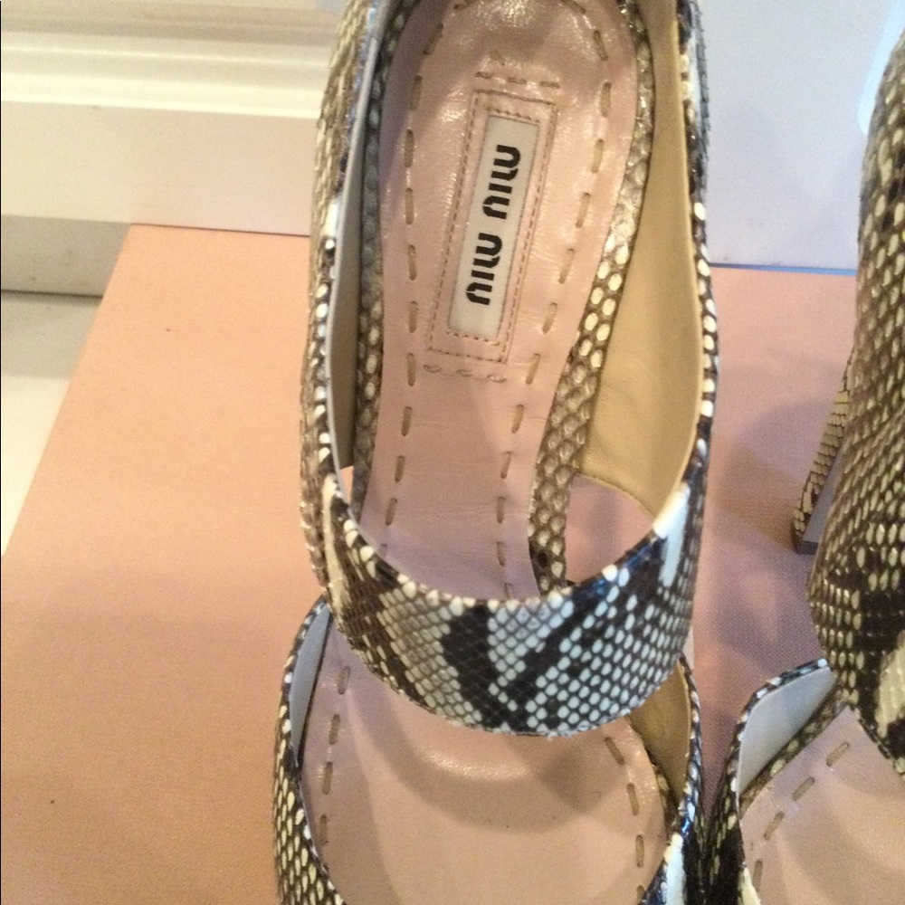 Miu Miu Python Snake Platform Peep Toe Heels - image 6
